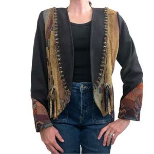 Duo Designs Vintage Southwestern Faux Suede Tapestry Jacket Size Medium Aztec